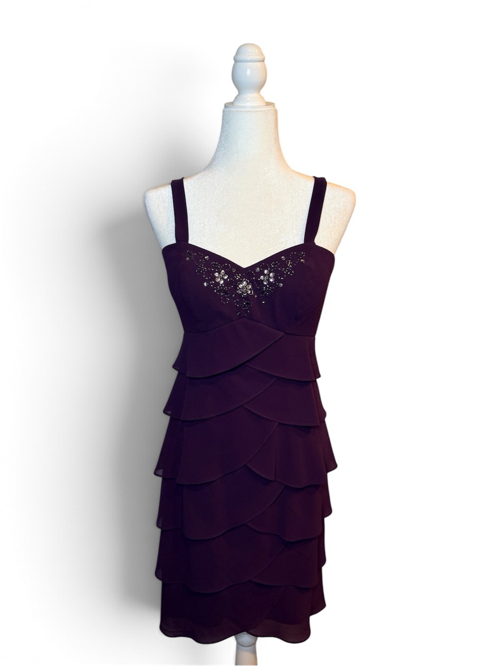 S.L. Fashions Purple Tiered Sleeveless Dress
